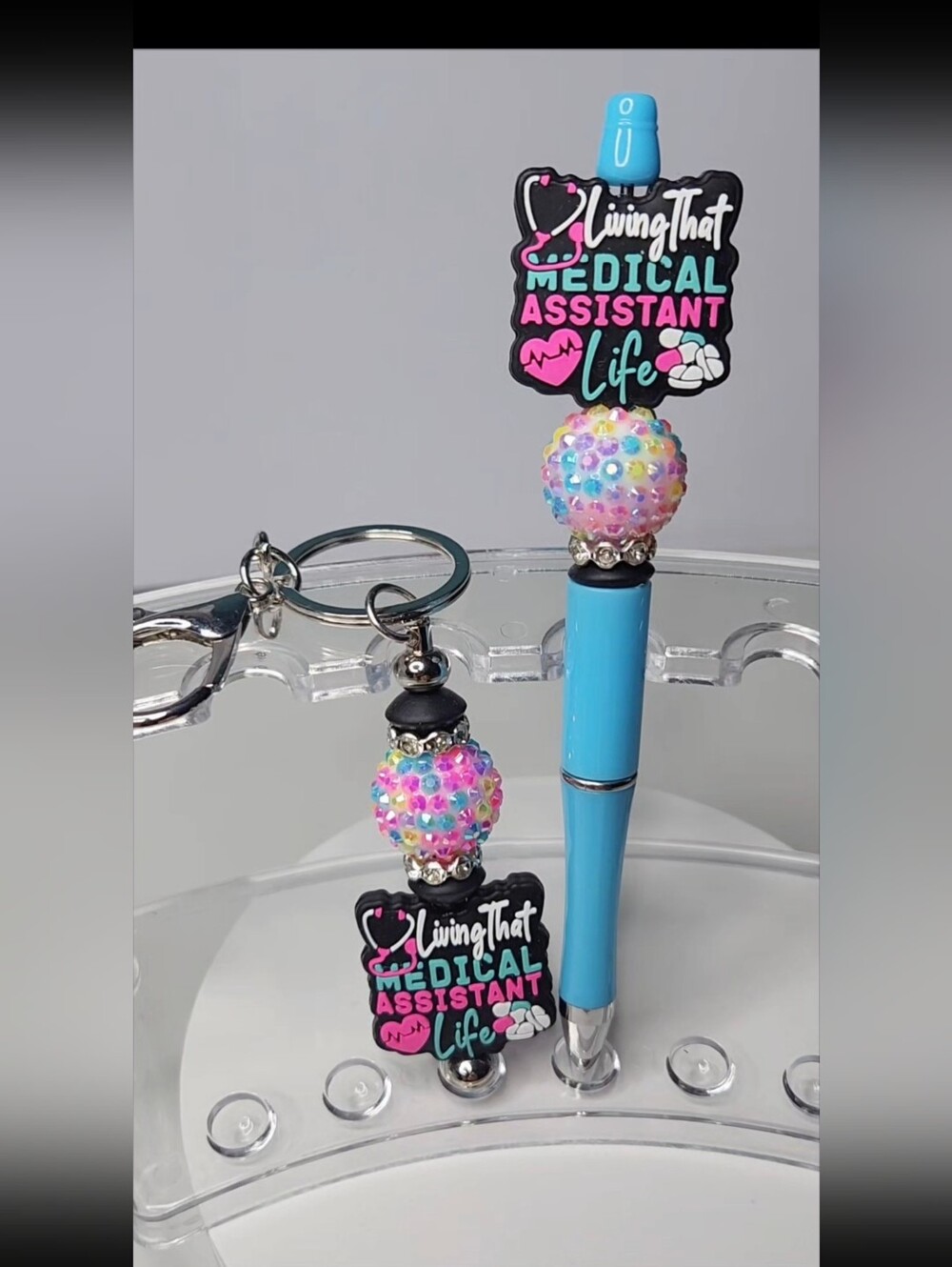 Custom made-Living That Medical Assistant Life Blue Pen & Keychain Set